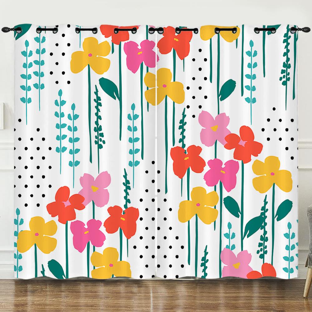 Curtain Flower Simple Full Screen Flower 3D Digital Printing Blackout Curtain Punching