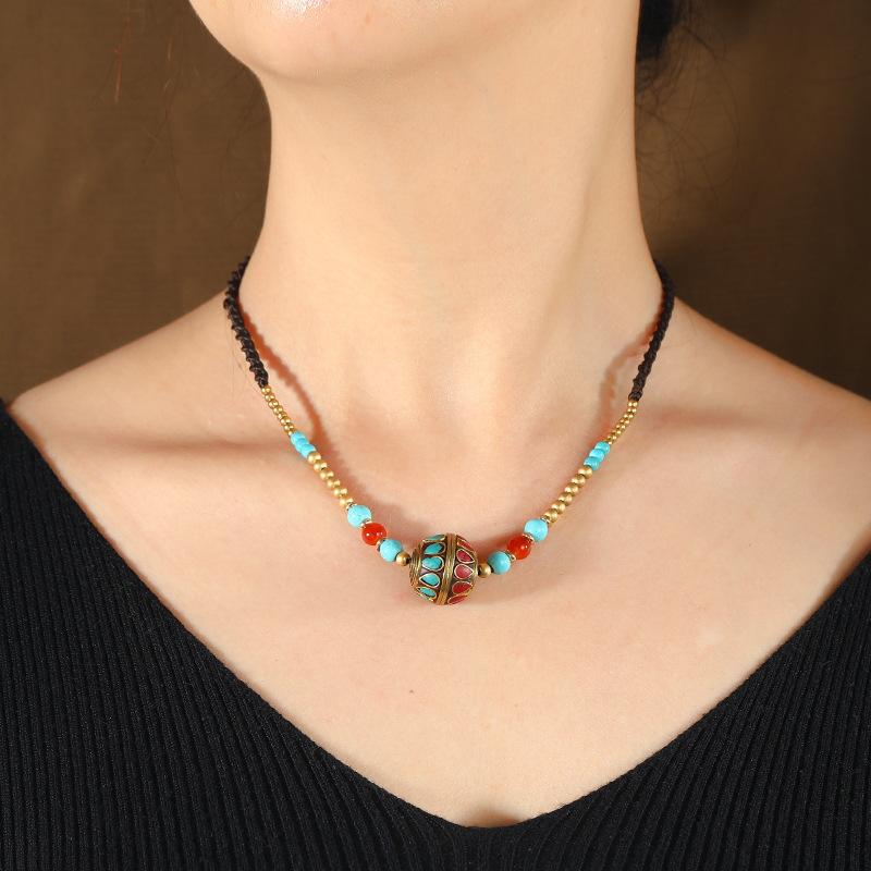 Vintage Tibetan Nepalese Bead Necklace Woven Collarbone Chain Women's Summer Simple Neck Chain Accessories