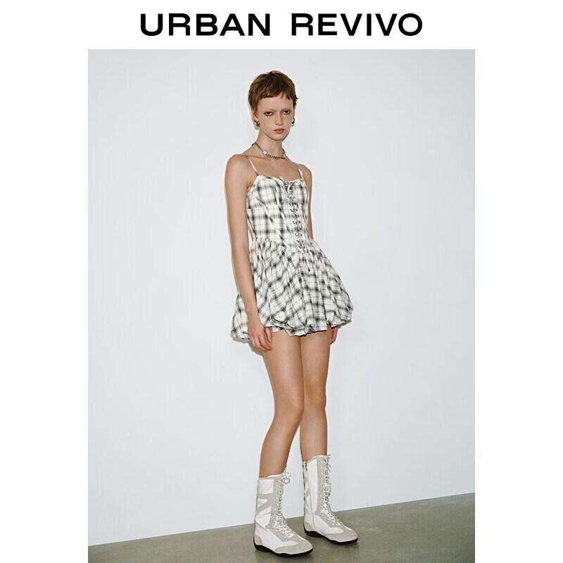 UR Women s Contrast Plaid Tie-Waist Camisole Dress L
