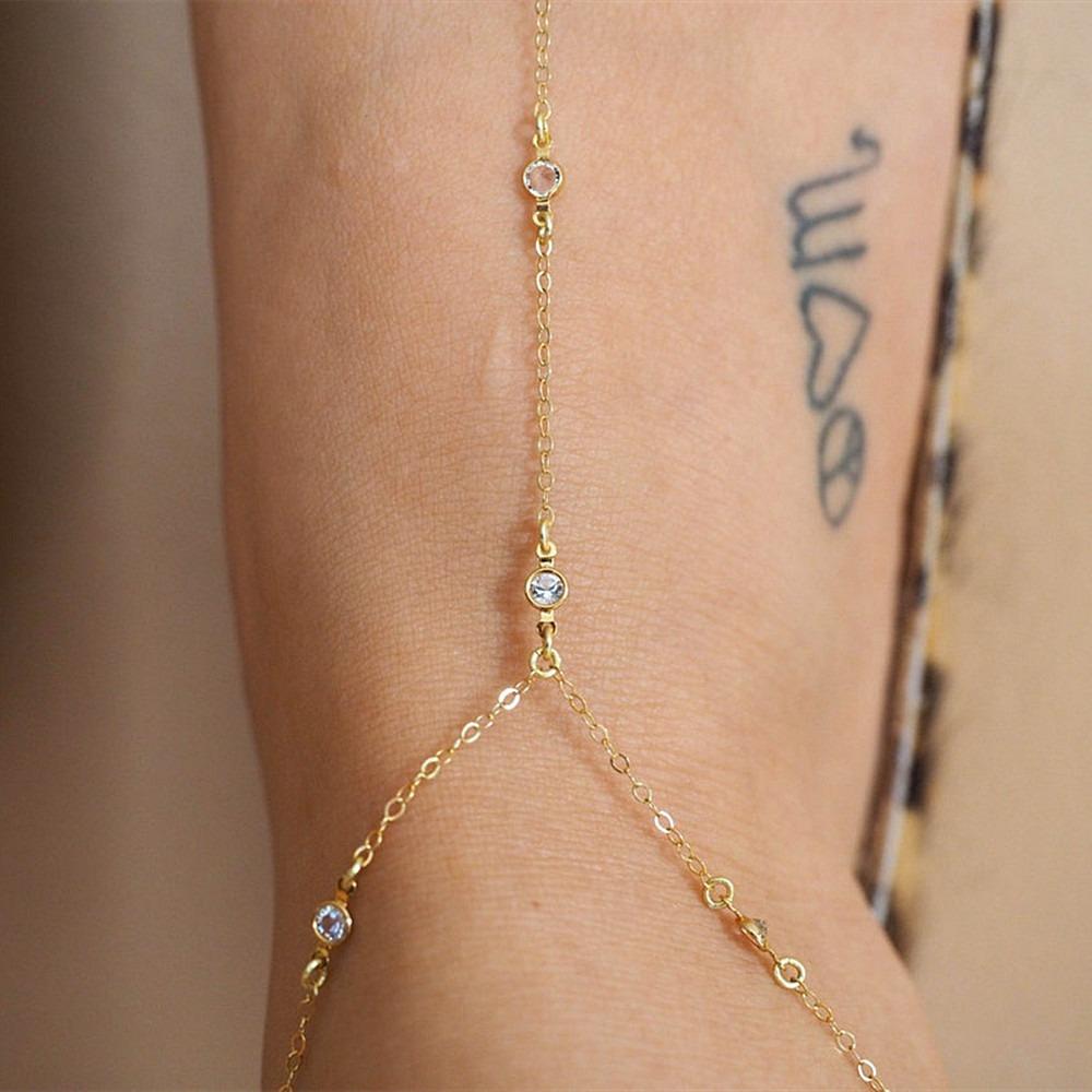 Exquisite Crystal Toe Chain Personality Gold Color Fine Chain Fingering Together Anklets for Women Charm Jewelry Accessory Gifts