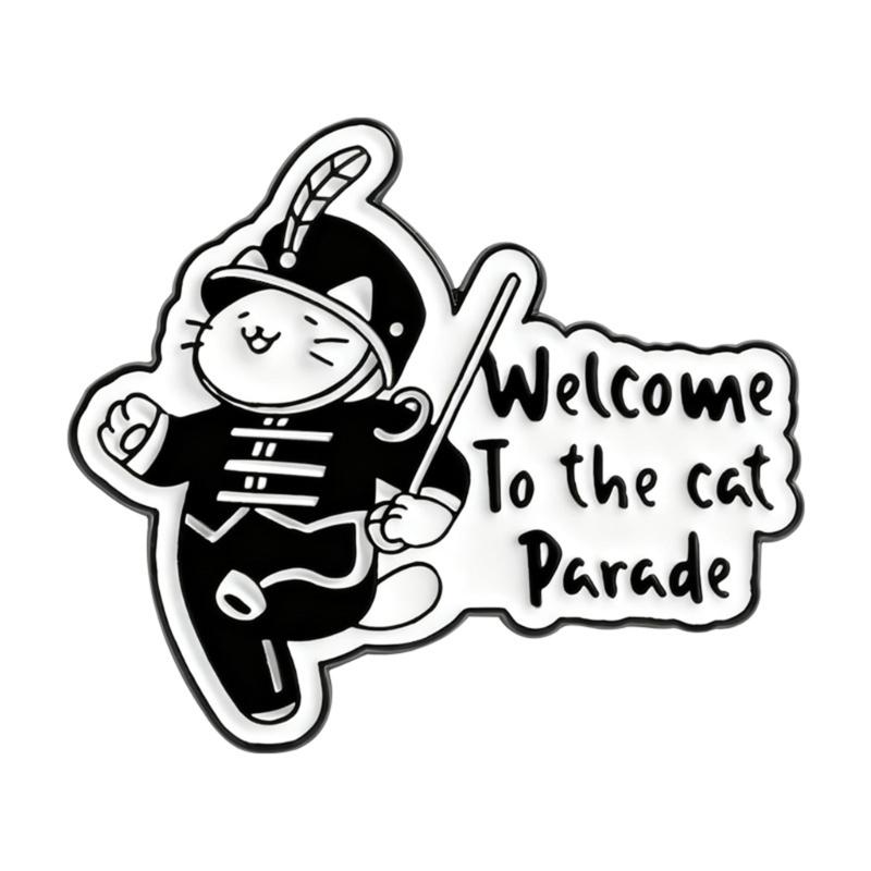 

Charming Cartoon Procession Puss Alloy Pin Brooch With Simple Design For Comfortable Wear or Special Gift Occasion