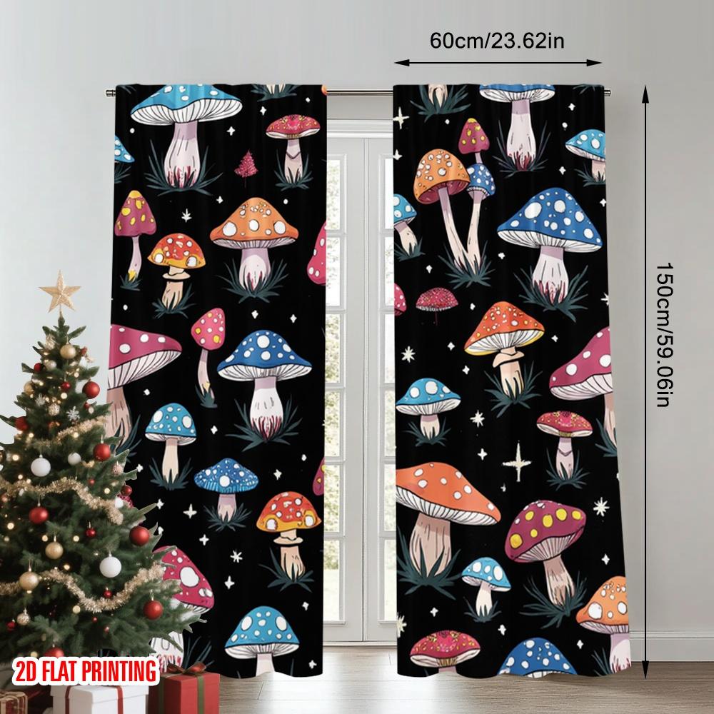 Flat Printing Party Curtain Psychedelic Mushroom Eye Digital Printed Polyester Drapes Holiday Decorations Use Home Set Of 2 Made Washable