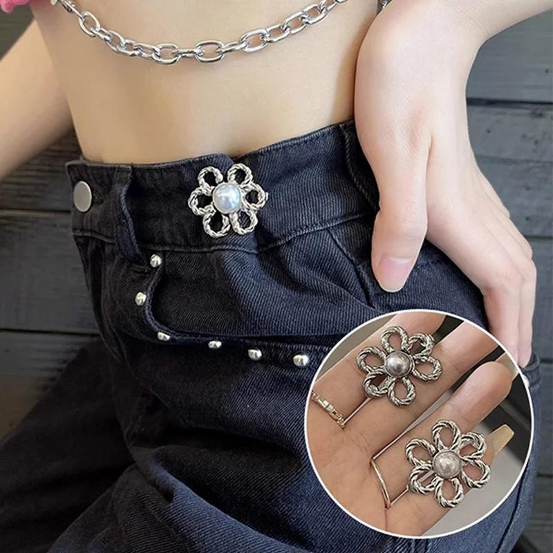 2pcs Adjustable Waist Elastic Pants Buckle Flower Shape Clip,Suitable for T-Shirts,Trousers,No Sewing Required,Easy To Remove