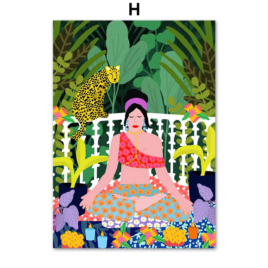 Böhmischen Stil Abstrakte Mädchen Blume Pflanze Nordic Vintage Poster Wand Kunst Drucke Leinwand Malerei Dekor Bilder Für Wohnzimmer