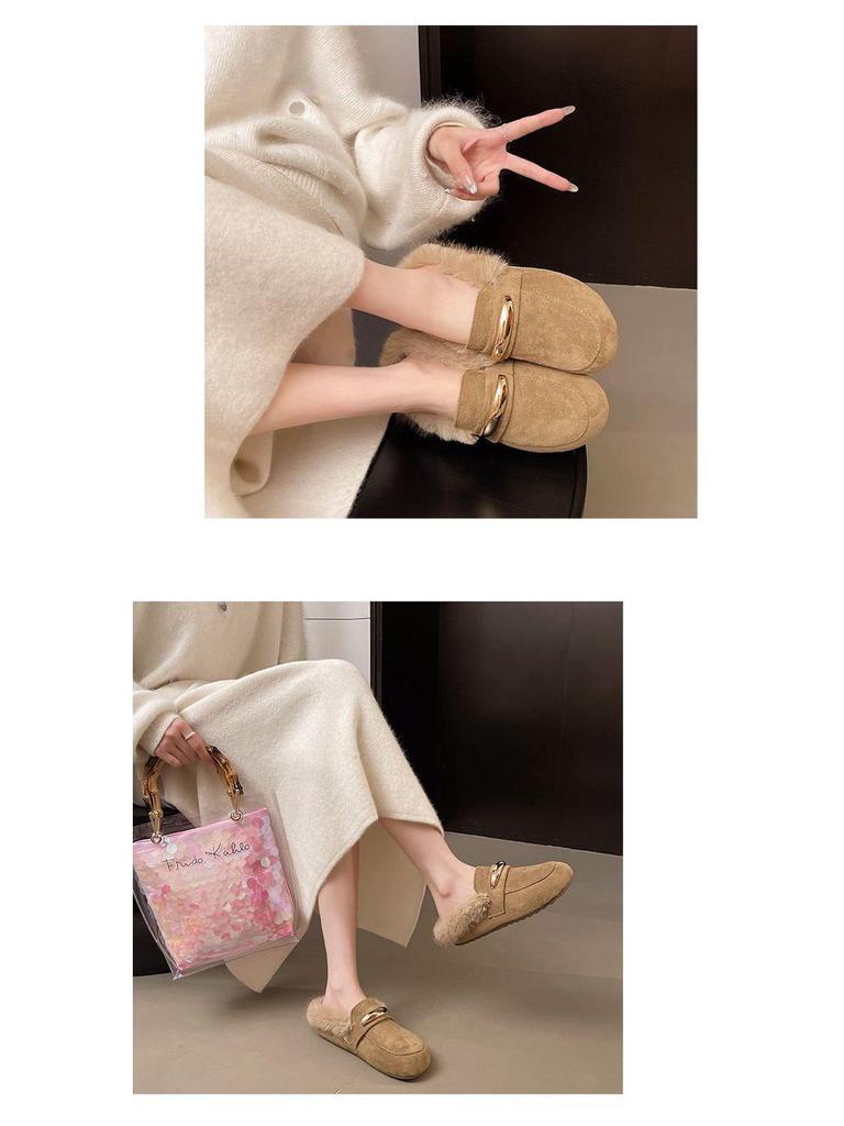 Birkenstock Women's Baotou Furry Slip-On Slippers - Autumn/Winter Style with Thick Sole and Height Increase