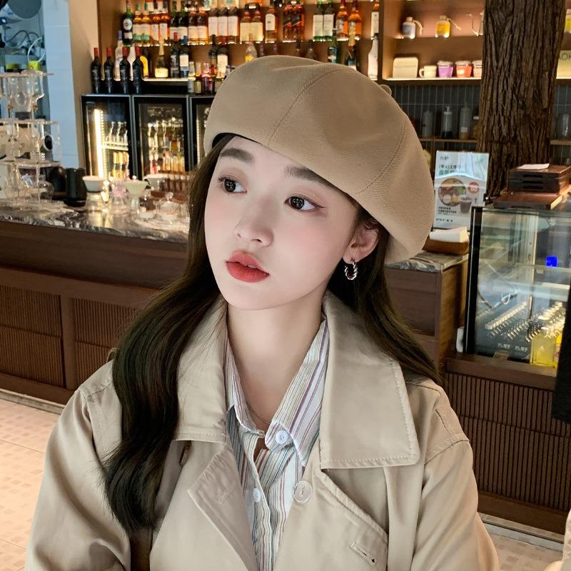 Black Beret Female Spring Autumn Painter Hat Female Small Octagonal Hat Big Headcircumference