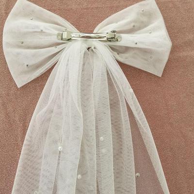 Lazo para el pelo de novia con velo corto de perla blanca para bodas y accesorios de mujer