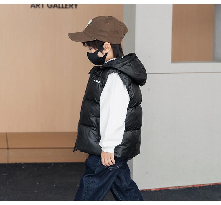 Kids' Hooded Wash-Free Down Vest for Fall/Winter, Unisex Outerwear Gilet, Medium To Large Sizes