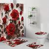 4-teiliges Badezimmer-Duschvorhang-Set Rote Rose Badezimmer-Vorhang mit 12 Haken Rutschfeste Teppiche WC-Deckelmatte Badezimmer-Trennwand