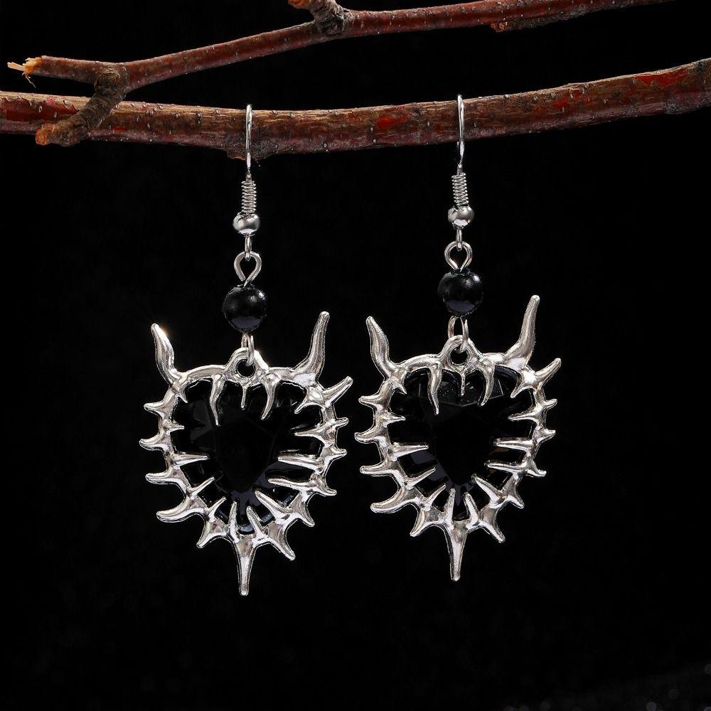 Zinc Zinc Alloy Black Necklace Earring Set Luxury Dangle Earrings Set Thorn Love Pendant Necklace  Gift
