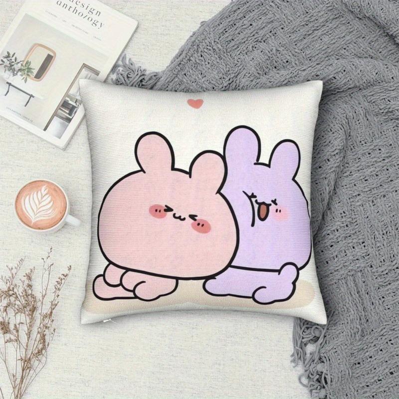 1Pc Sweet Gift For Girls Kawaii Bunny Pillow Cover, Polyester 2D Double Sided Print Cushion Case, Cute Rabbit Couple Throw Pillo