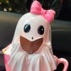 1/2Pcs Halloween Reading Ghost Figurine Pink Teacup Ghost Statue Resin Sculpture Home Office Holiday Party Desktop Decoration Ornament