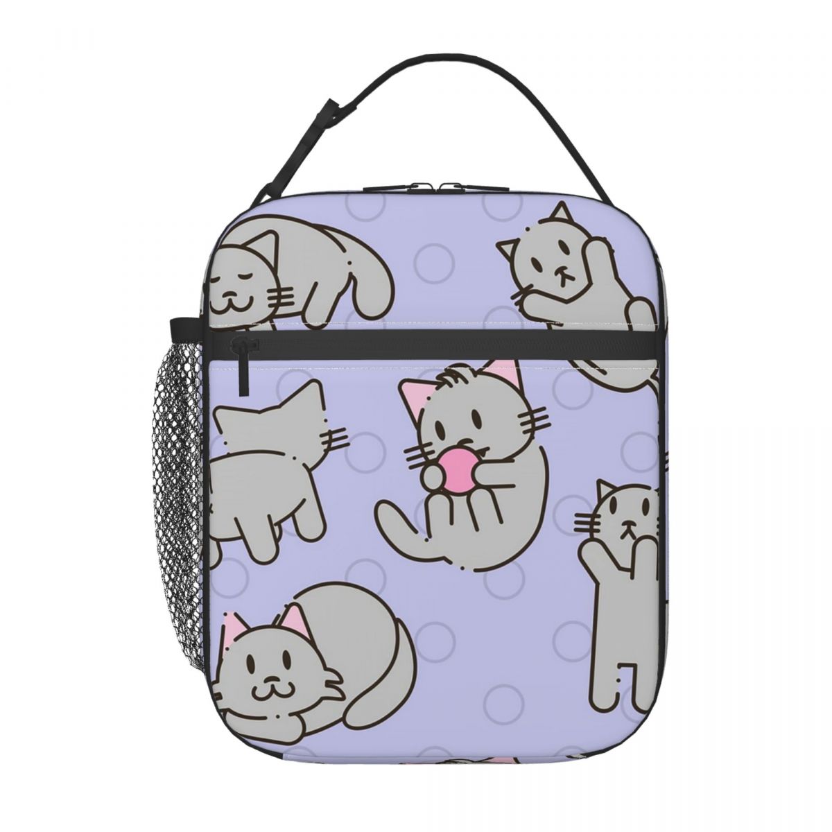 

Cartoon Gray Kitten Pattern Insulated Lunch Bag for Women Kids Portable Food Boxes Thermal Lunch Box Tote One Size