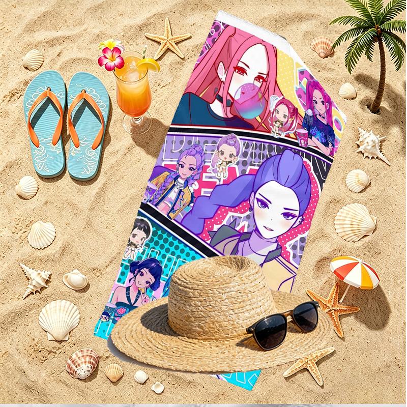 KPop Demon Hunters Print Beach Towel, Versatile Lightweight Absorbent Beach Towel for Pool Surf Yoga Bathroom, Perfect Birthday Holiday Gift