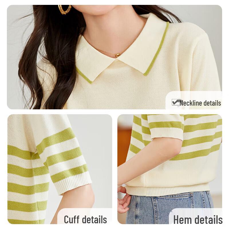 Women's Color Block Striped Knit Polo T-Shirt
