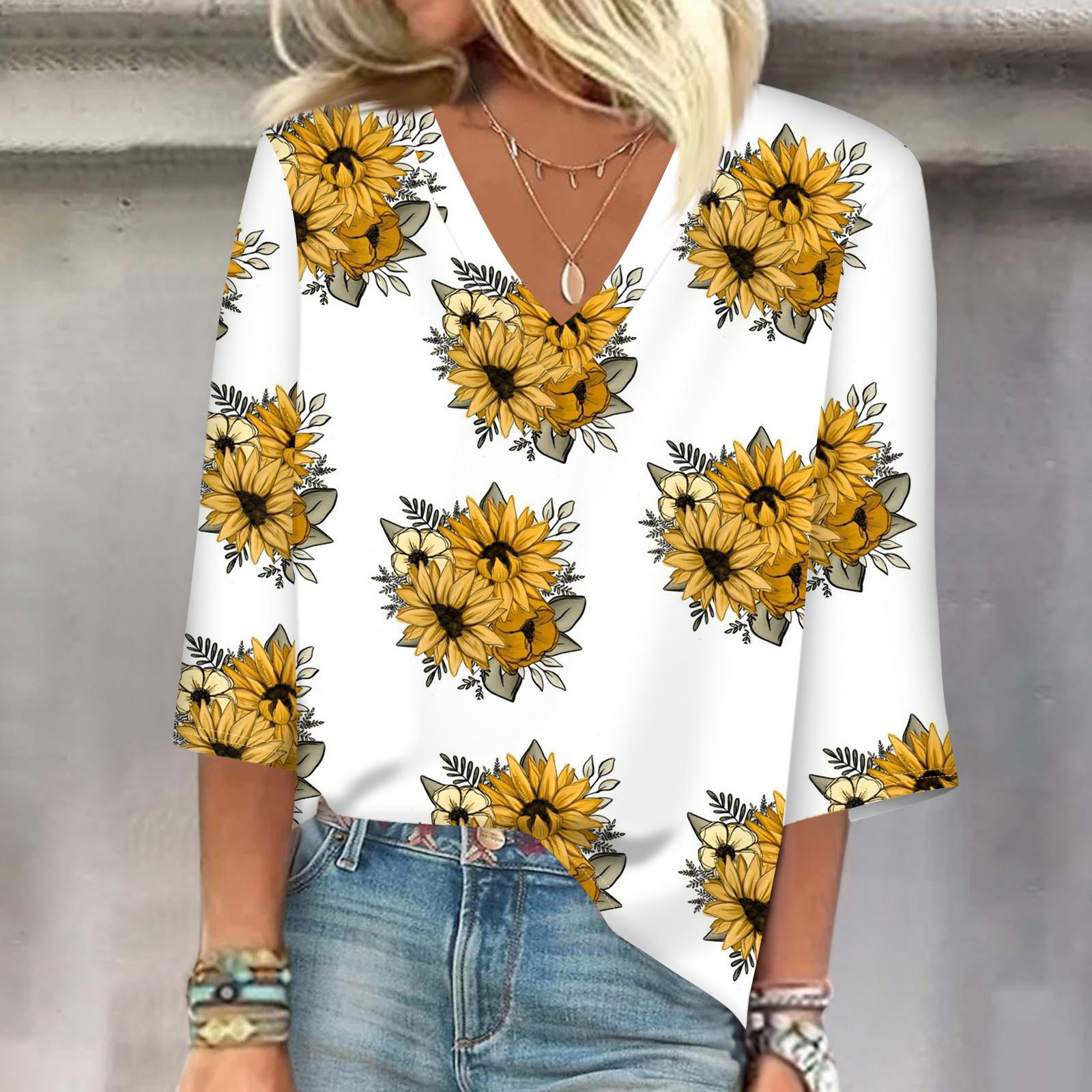 

Женский модный свободный топ с квадратным вырезом, короткими рукавами и топом с цветочным принтом XL жёлтый