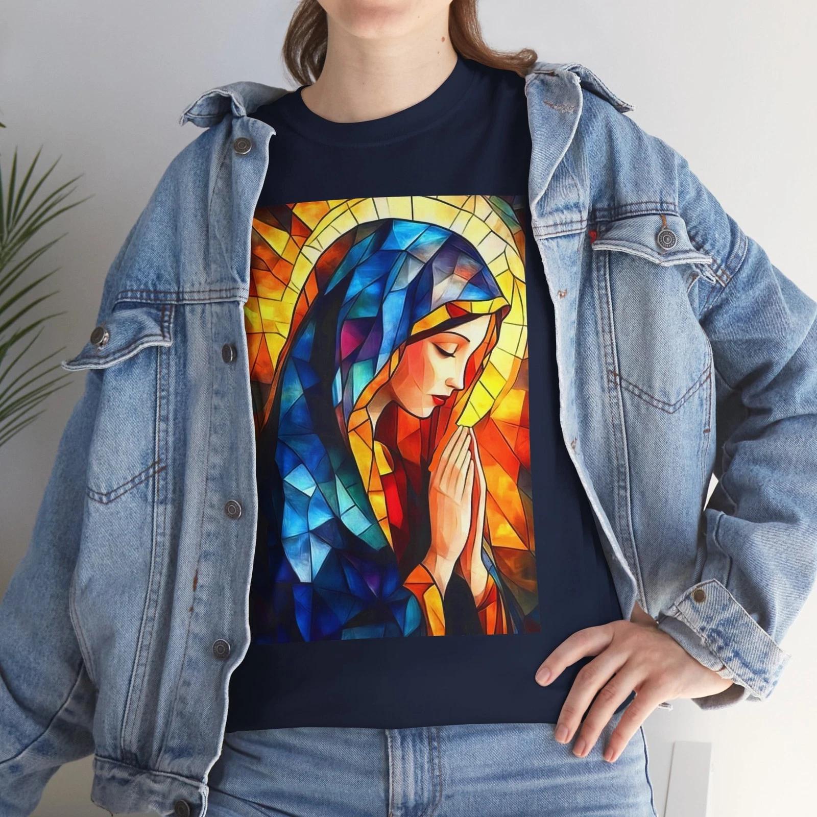 Stained Glass Virgin Mary Tee | Religious Prayer Artwork M