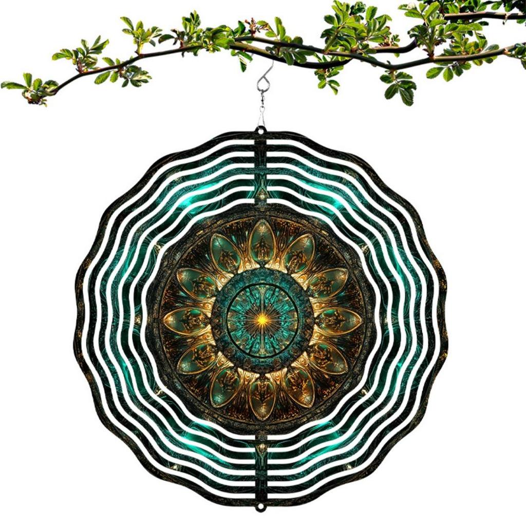 1pc 2D Mandala Wind Chime, Colorful Metal Garden Aesthetic Hanging Decor, No Battery Required, Outdoor Christmas and New Year Gift