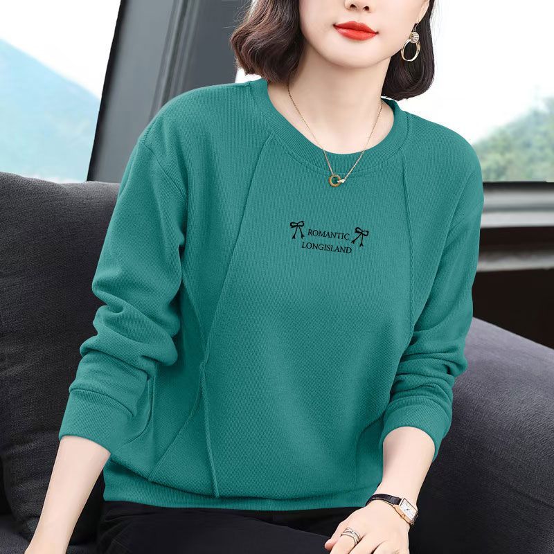 

Весна Осень Женская одежда Круглый вырез Пуловер Рукав-фонарик Длинный рукав Буква Модные корейские топы S зелёный