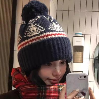 Knitted Hat Autumn and Winter Style for Women Thickened Warm Christmas Woolen Hat Cute Versatile Fashion Outdoor Ear Protection Cold Hat Trendy