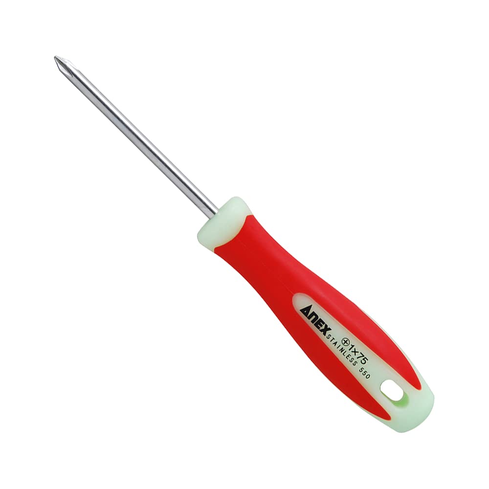 ANEX Stainless Steel Luminous x 1505 Screwdriver, Shank, Handle, +1 75mm, No.