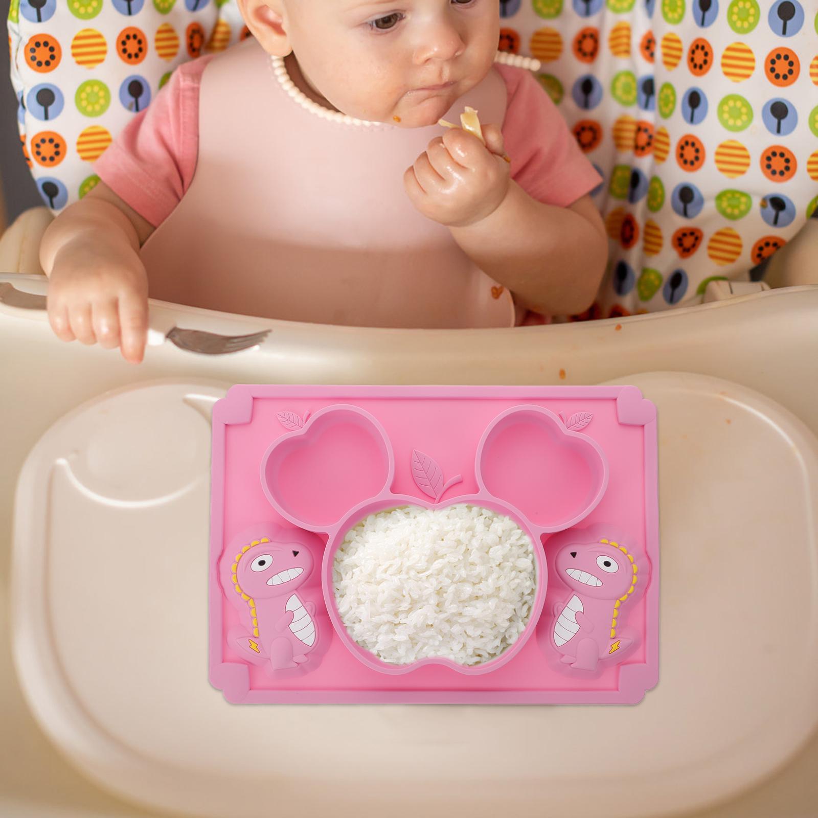 

Детская силиконовая посуда, миска, вилка, набор тарелок для еды, столовые приборы, ложка, блюдо, принадлежности для кормления, ужин, детская подставка для столовых приборов S, разделенная розовый