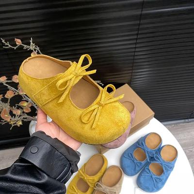 Chaussures Boken en cuir sac pour femme tête semelle intérieure épaisse 2025 nouveau rétro polyvalent nœud semelle souple demi-pantoufles