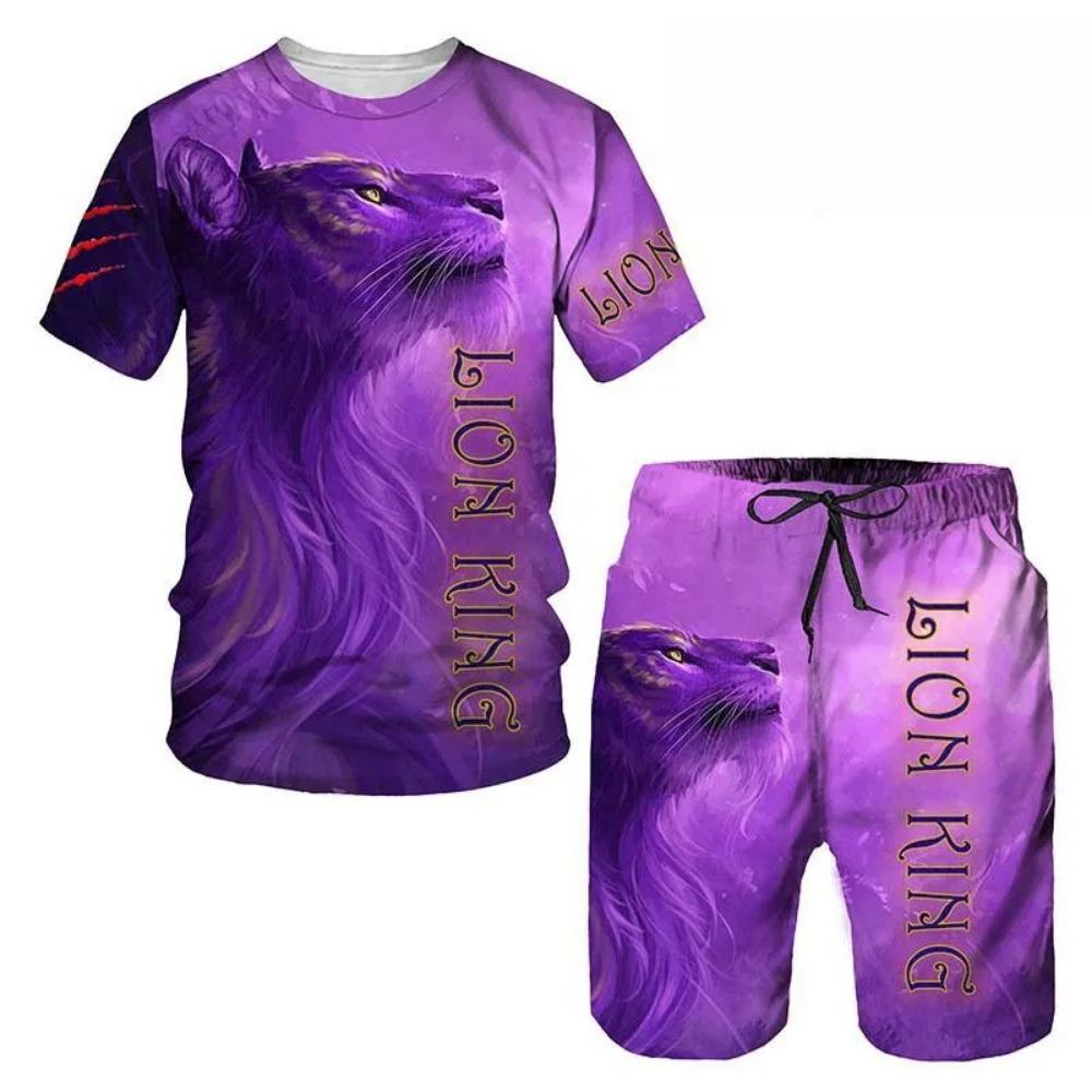 Summer Round Neck 3D Animal Printed Set Fashionable and Casual Short Sleeved Shorts Men's Sport Wear