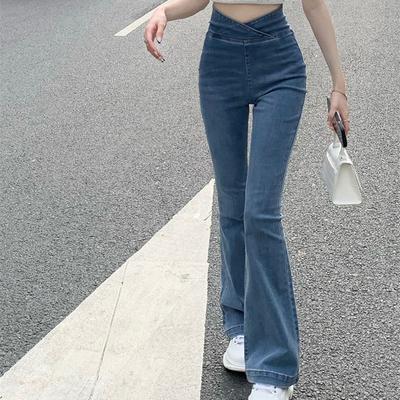 Primavera 2022 moda feminina cintura alta jeans feminino perna larga skinny slim mulher jeans flare calças jeans mom jeans calças