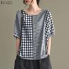 ZANZEA Women Casual Plaid Print Loose Half Sleeve Blouse