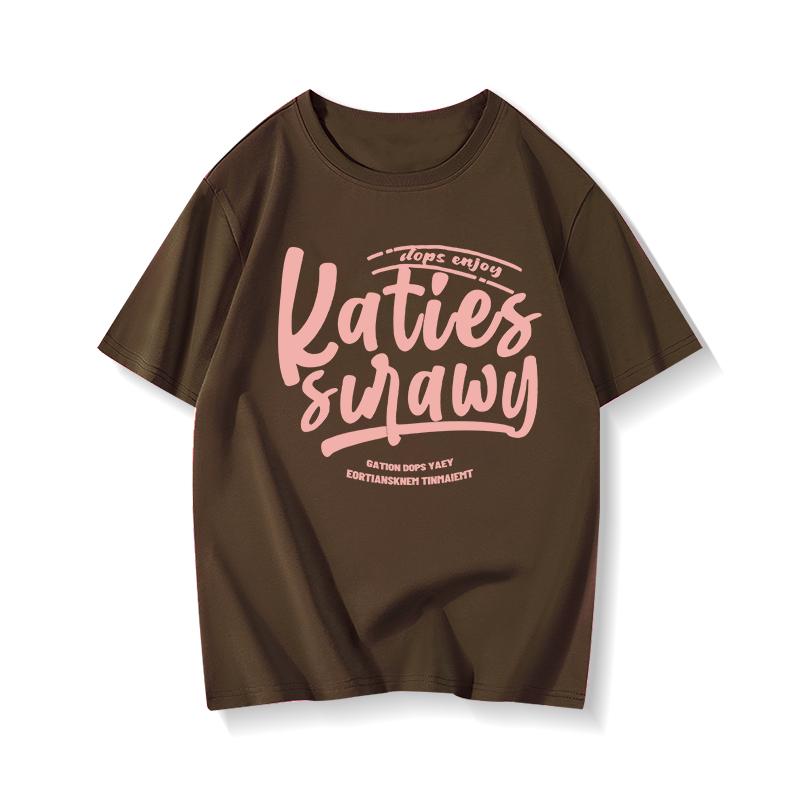 Bla Oversize Loose Cotton Ort Sve T-irt Women's Summer 2023 Sle Korean Round Ne Print Casual Faion Top