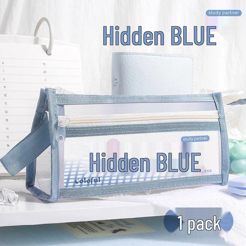 Morandi Double Layer Transparent Mesh Pencil Case for Students