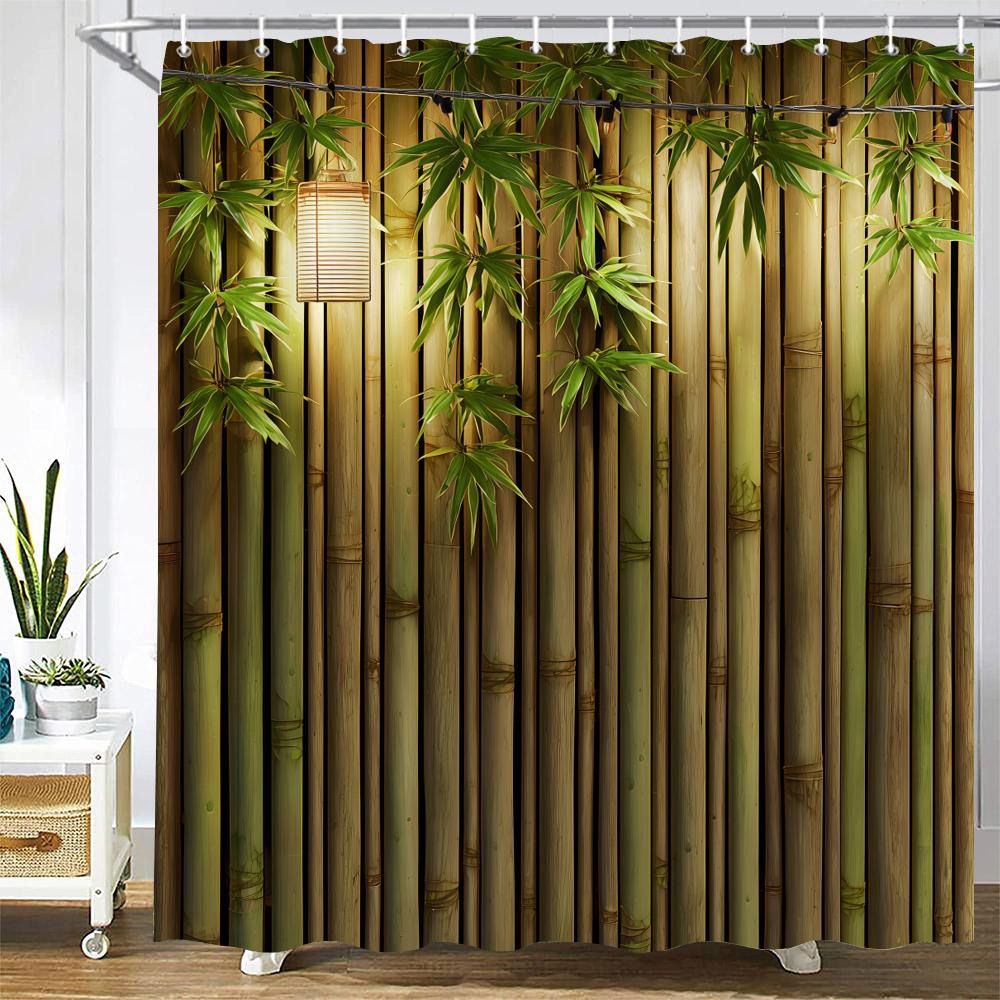 Green Plant Bamboo Shower Curtain Bath Curtain Polyester Fabric Leaves Printed Bathroom Curtains For Home Decoration Curtain