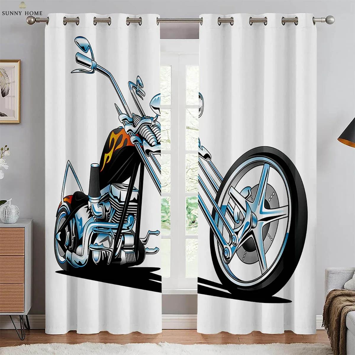 

Крутые шторы с изображением мотоцикла на 3D-принте, 100% полиэстер, для спальни, гостиной, кухни, клуба, оконные украшения, шторы, 2 шт. W50xH140(CM)x2PCS&Grommet Top
