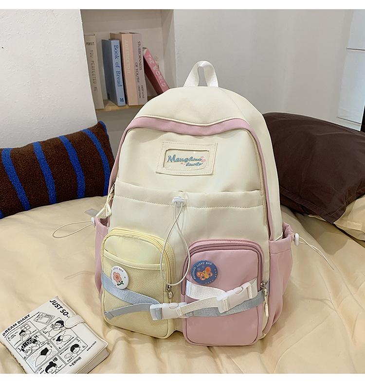 School Bag 2025 New School Bag Female Ins Wind Korean Color Contrast College Wind Early High School Students Multi-compartment Treasure Backpack