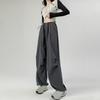 Women Cargo Pants Elastic High Waist Adjustable Drawstring Long Trousers Solid