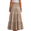 Women High Waist Maxi Skirt Cotton Linen Blend Tiered Long Skirt Elastic Waistband Beach Skirt Casual Bohemian Style Summer Skirt