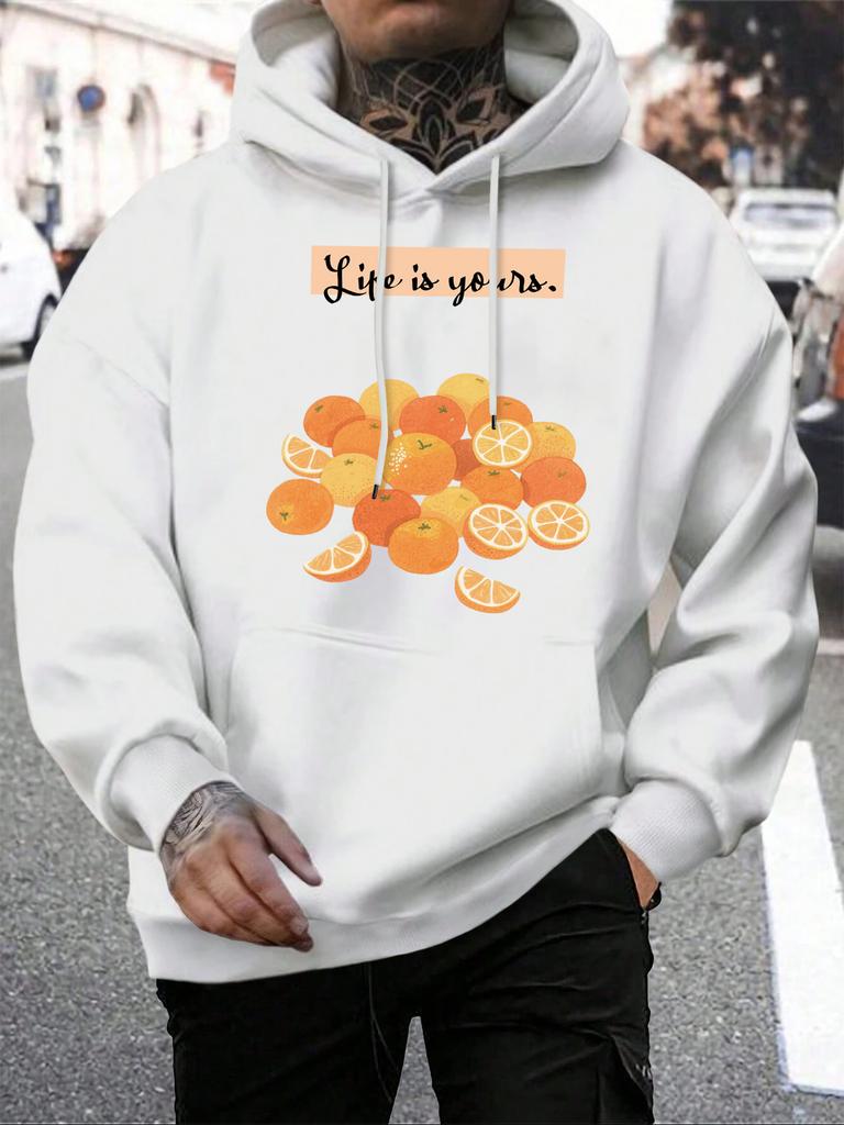 La vie est à vous Imprimés d'oranges et de fruits Sweat à capuche pour homme Doux à poches Vêtements de rue Harajuku Décontracté Sweat à capuche Molleton Unisexe Tout-aller