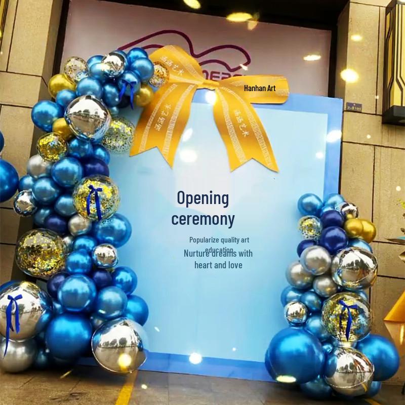 Metallic Blue Arch Balloon Column for Store Openings and Party Decorations
