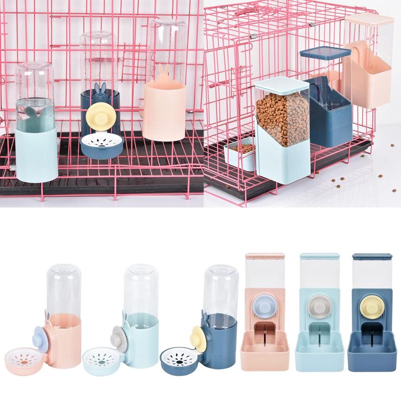 Rabbit Automatic Feeder for Cage Hanging Water Dispenser 17oz Water Bottle Food Bowl for Small Animal Hedgehog Hamster