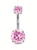 6pcs/set Pink Y2K Sexy Lady Belly Ring Cute Butterfly Heart-Shaped Inlaid Stainless Steel Navel Piercing Zircon Body for Wedding