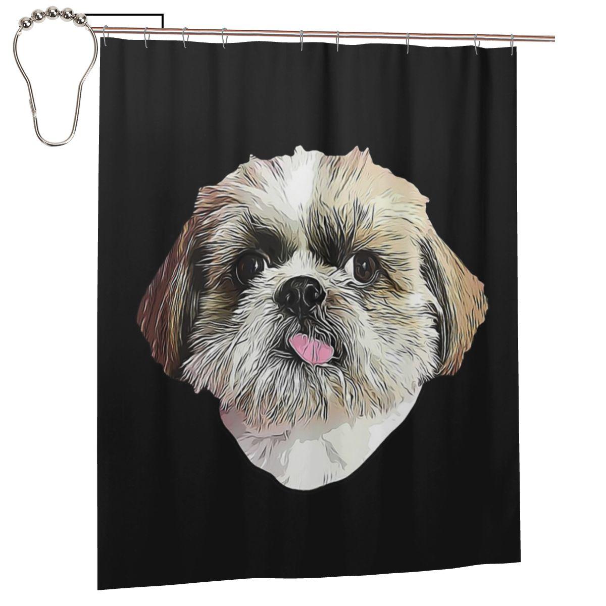 

Shih Tzu Dog Shower Curtain Bathroom Polyester Waterproof Bath Curtains With Hooks W60H190(CM)-1 Pcs