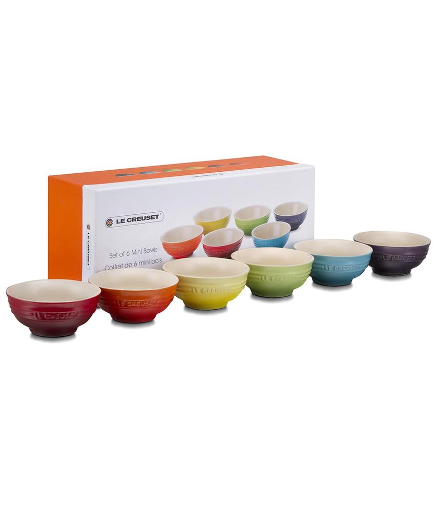 LE CREUSET Stoneware Bowls, Mini Bowls, Rainbow Design, Heat and Cold Resistant, Microwave and Oven Safe, Set of 6 [Official Japanese Product]