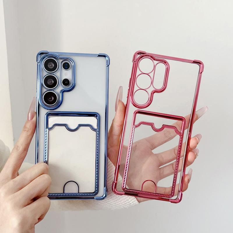 Plating Card Slot Clear Case Shell For Samsung S25 Edge S24 FE S23 Ultra S22 A56 A36 A55 A26 A16 Soft Silicone Shockproof Transparent Phone Cover