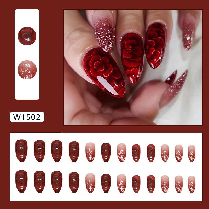 Red Flower False Nail Almond Nail Almond Nail Patch Nail Patch Nail Patch Glitter Nail Patch