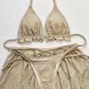 European & American Sexy Solid Color Three-Piece Bikini Set - Special Fabric Women's Beachwear for Vacation