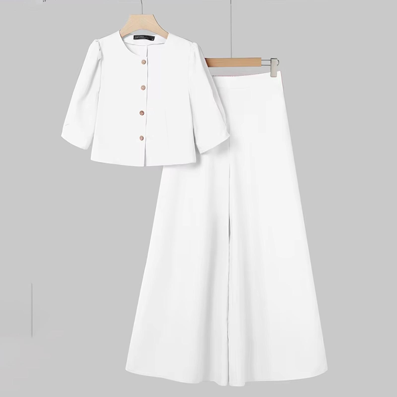 

Women s Fashion Short-sleeved Top Pants Set Two-piece Set XL білий
