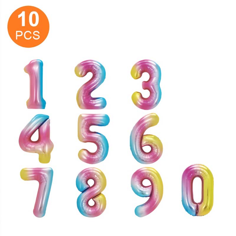

10 colorful digital balloons, 32 inches, numbers 0-9, suitable for birthdays, anniversaries, party decorations, etc Number&32inch