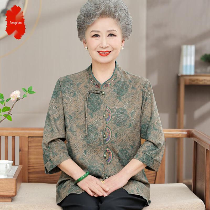 Retro Chinese Style Spring Blouse for Elderly Women XL