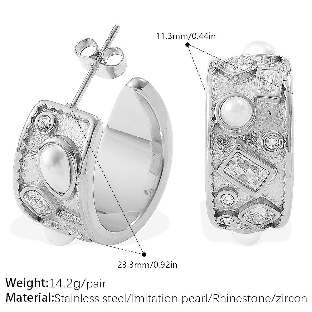 European & American Fashion C-Shaped Diamond Geometric Stainless Steel Earrings: Light Luxury, High-End Temperament